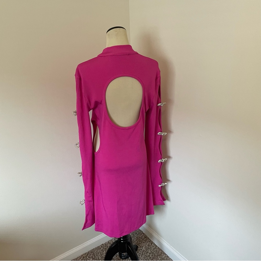 Mach & Mach Hot Pink Crystal Bow Cut Out Mini Dress FR 44 - Picture 11 of 11